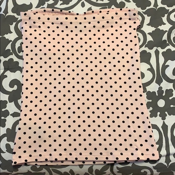 Pink and black polka dot strapless top - Picture 2 of 3